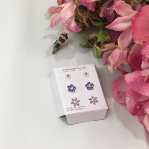 3 pairs Sterling Silver Nickel-Free Hypo Allergenic Dainty Flower Earrings Set